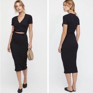 Free People Knit Black Wrap Midi Dress
